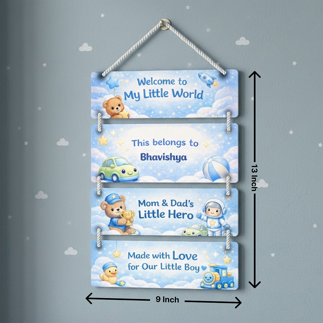 Personalized Teddy Boy Kids Room Wall Hanging (9x13 Inch) – Custom Name Wooden Decor | Love Craft Gifts