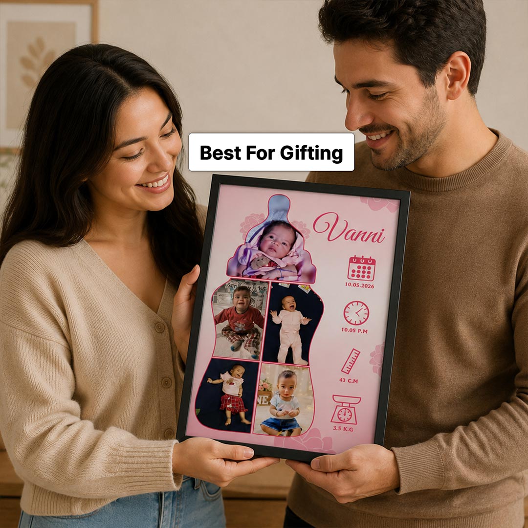 Personalized Baby Milestone Photo Frame with Custom Name & Birth Details | Emotional Newborn Memory Gift for Baby Girls & Parents - Available in All Sizes | Love Craft Gifts™