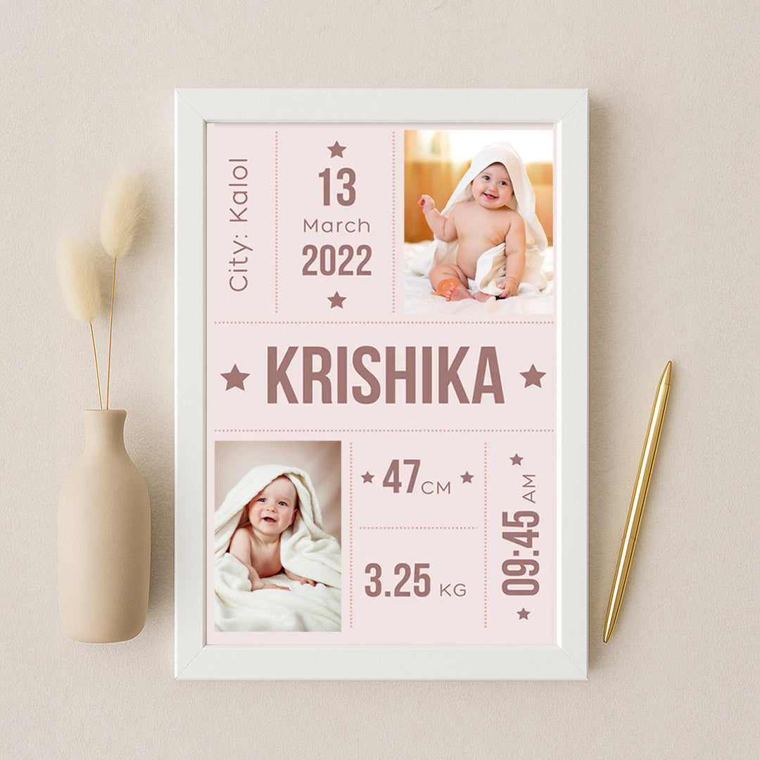 Personalized Baby Birth Stats Frame – Custom Baby Name & Details | Love Craft Gifts