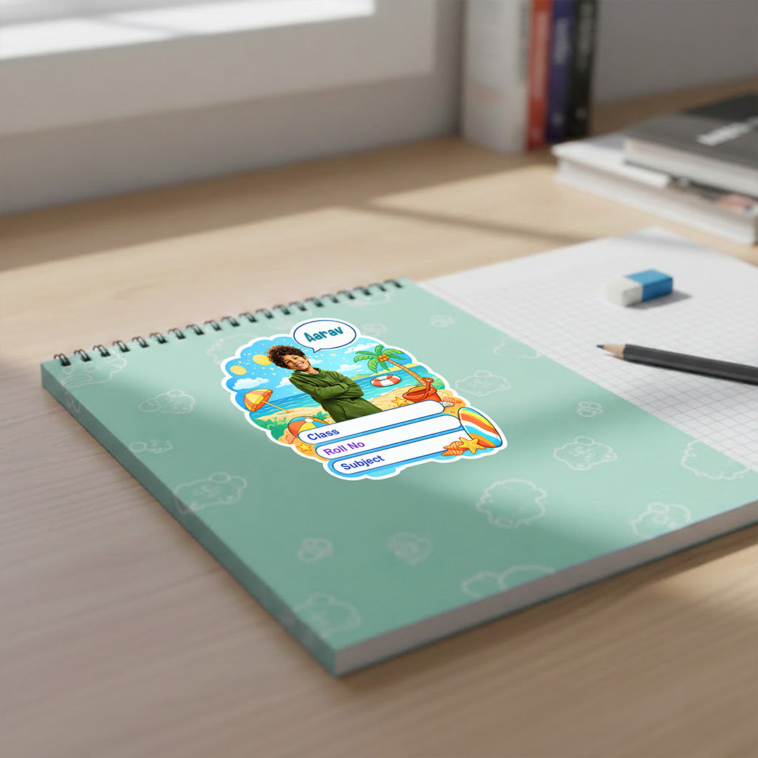 Personalized Beach Summer Theme Kids Name Slips (2x3 Inch, 28 Stickers) – Custom Name & Photo School Labels | Love Craft Gifts