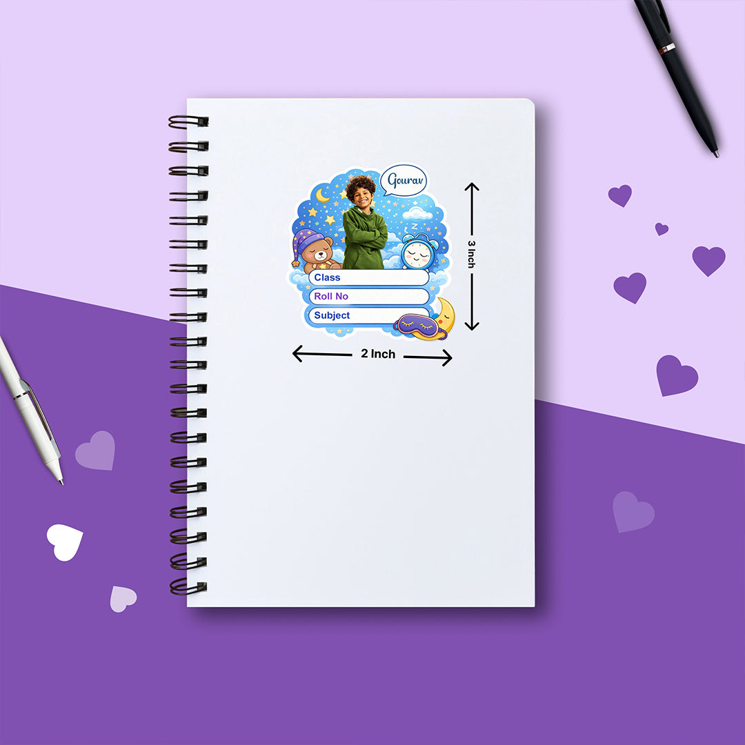 Personalized Cute Night Theme Kids Name Slips (2x3 Inch, 28 Stickers) – Custom Name & Photo School Labels | Love Craft Gifts