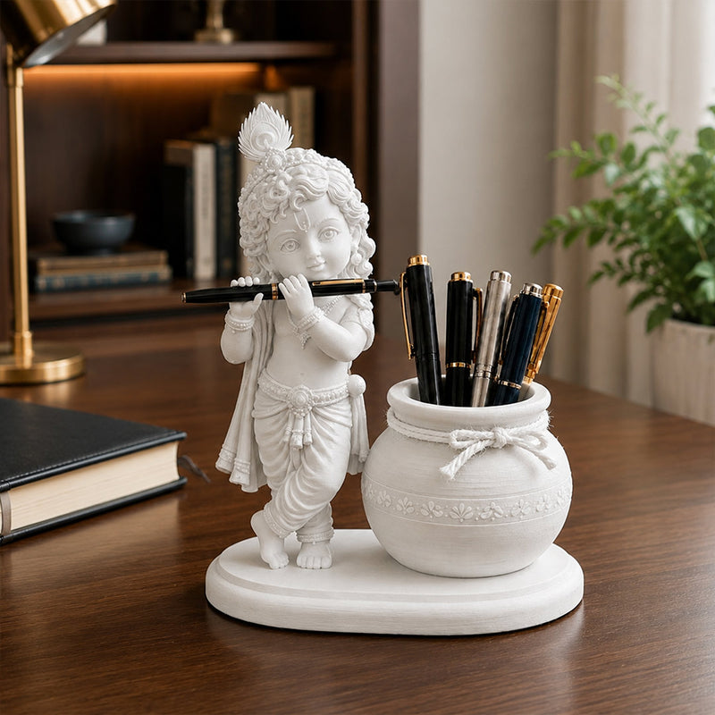 Bal Krishna Flute Statue with Pen Holder for Desk