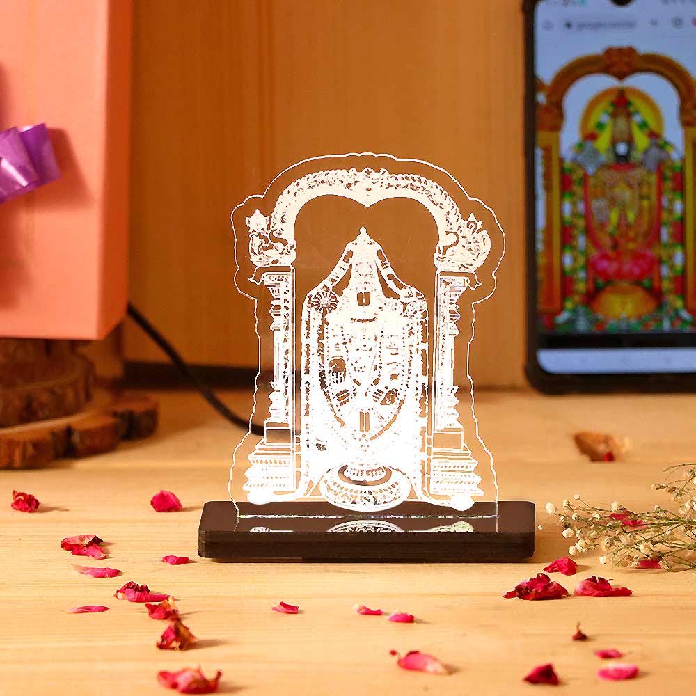 Tirupati Balaji LED Acrylic Lamp – Lord Venkateswara Divine Night Light for Home Temple, Spiritual Decor & Religious Gift | LoveCraftGifts™
