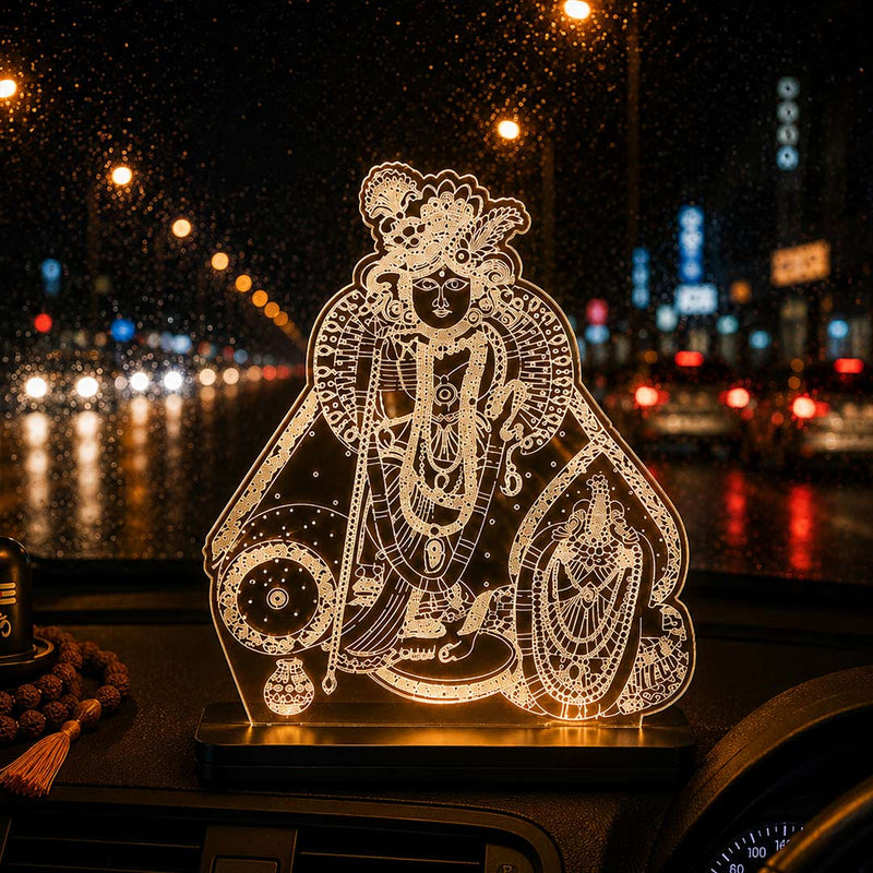 Banke Bihari Car Dashboard LED Acrylic Lamp – Vrindavan Shri Krishna Spiritual Night Light for Car Dashboard, Home Temple Decor & Religious Gift | LoveCraftGifts™
