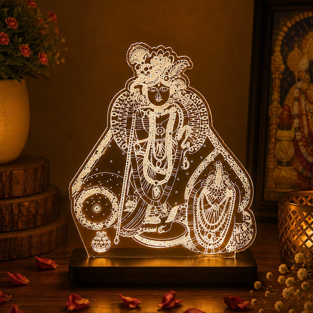 Banke Bihari Car Dashboard LED Acrylic Lamp – Vrindavan Shri Krishna Spiritual Night Light for Car Dashboard, Home Temple Decor & Religious Gift | LoveCraftGifts™