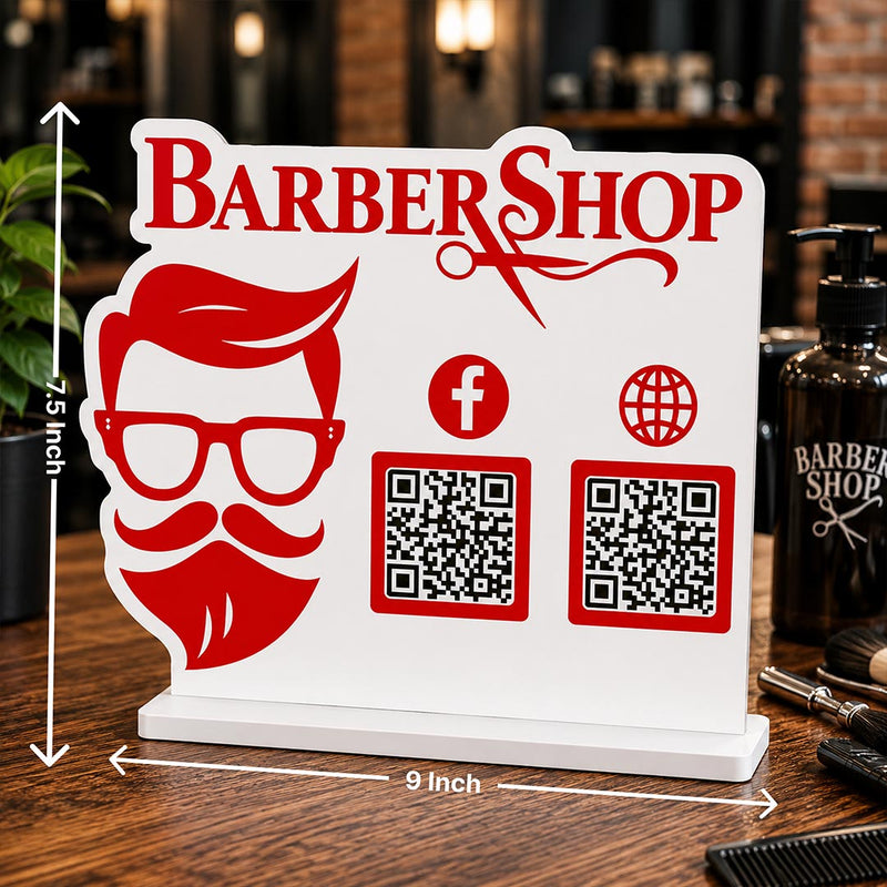 Personalized Barber Shop QR Code Table Stand | Custom Salon Social Media & Payment Scan Display for Barbers & Salons - 9x7.5" | Love Craft Gifts™