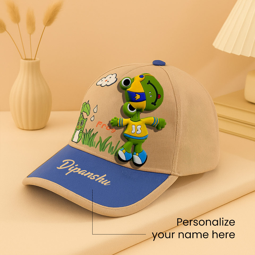 Custom Name Kids Cap with Frog Spinner – Playful Cartoon Hat for Toddlers | Love Craft Gifts