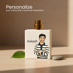 Customized Bellavita White Oud Perfume Bouquet | Personalized with Name & Cartoon Illustration