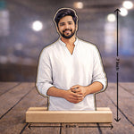 Personalized Cartoon Acrylic Photo Stand for Men with Wooden Base – Custom Picture Cutout Table Top Gift (7x4 Inch) | Love Craft Gifts