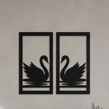 Black Wooden Swan Couple Wall Art Set 12x12" | 2 Piece Romantic Wall Decor | Love Craft Gifts™