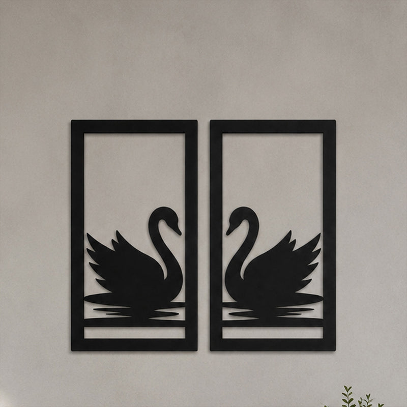 Black Wooden Swan Couple Wall Art Set 12x12" | 2 Piece Romantic Wall Decor | Love Craft Gifts™