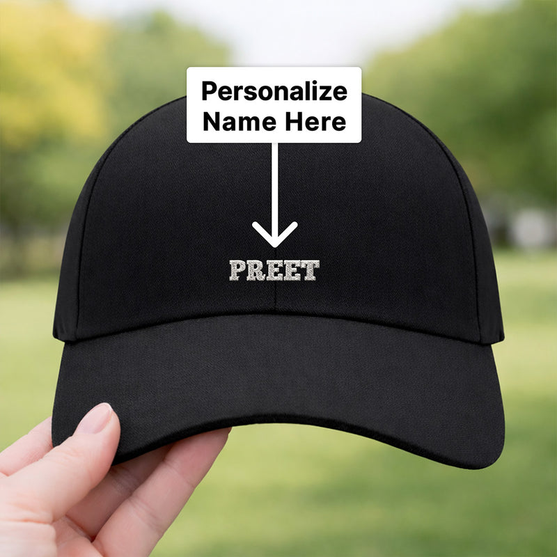 Personalized Name Printed Black Cap – Custom Text Adjustable Baseball Hat for Men & Women | Love Craft Gifts