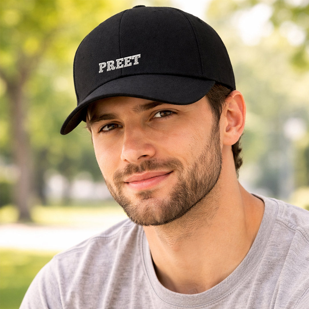 Personalized Name Printed Black Cap – Custom Text Adjustable Baseball Hat for Men & Women | Love Craft Gifts