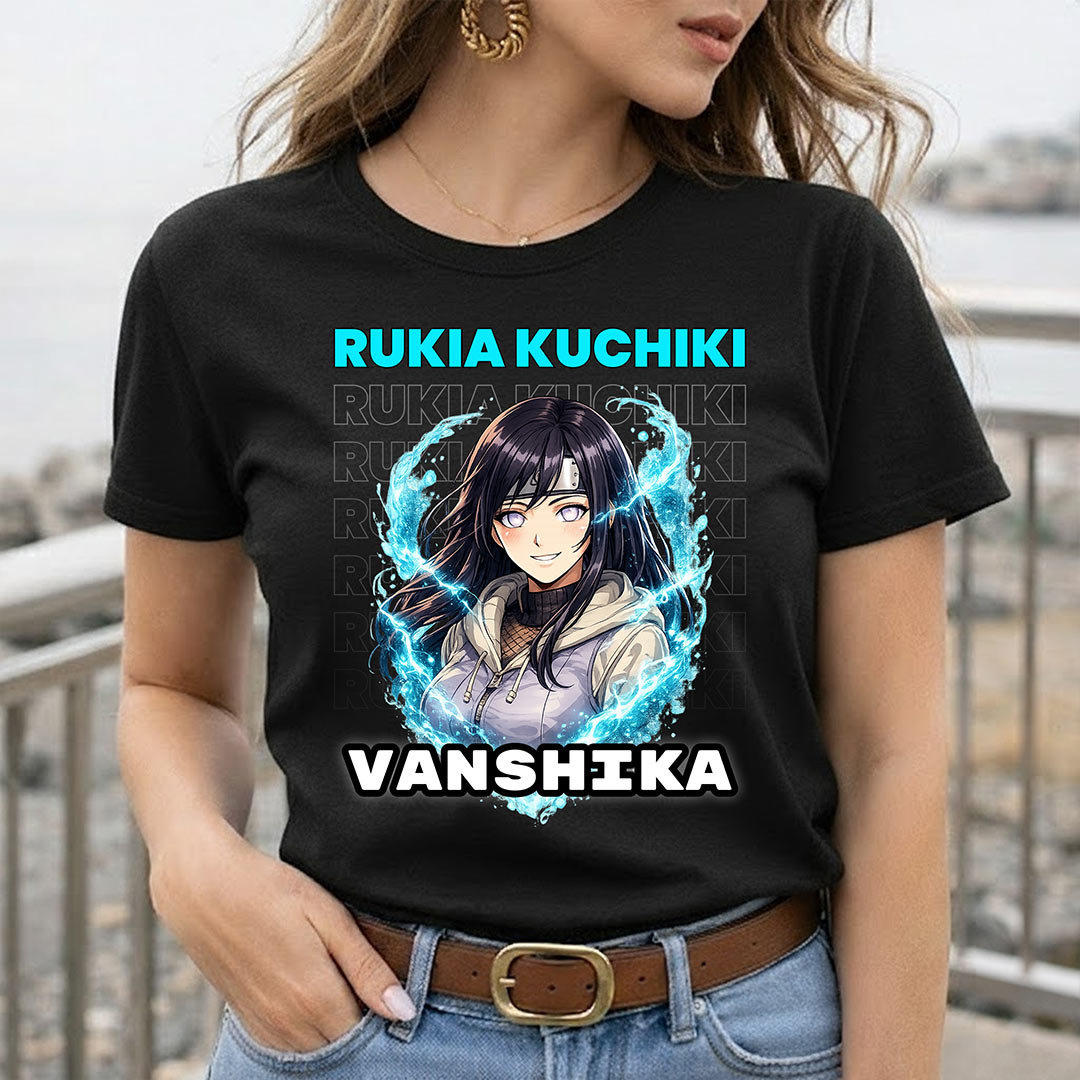 Personalized Rukia Kuchiki Anime Name T-Shirt for Women – Custom Printed Black Tee | Love Craft Gifts