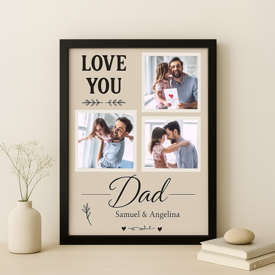 Personalized "Love You Dad" Photo Frame with Custom Text & 3-Photo Collage | Love Craft Gifts