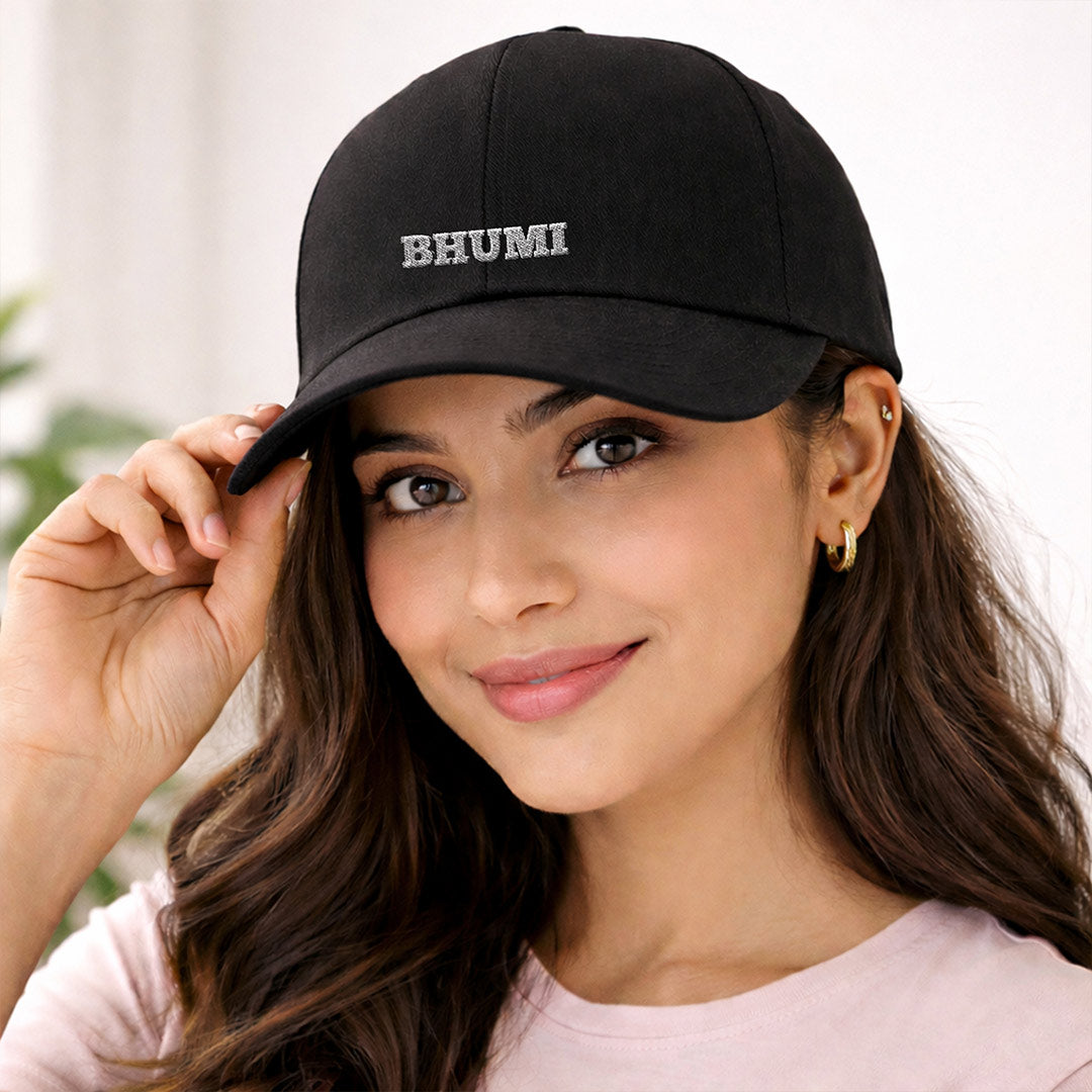 Personalized Name Printed Black Cap for Women – Custom Text Adjustable Baseball Hat | Love Craft Gifts