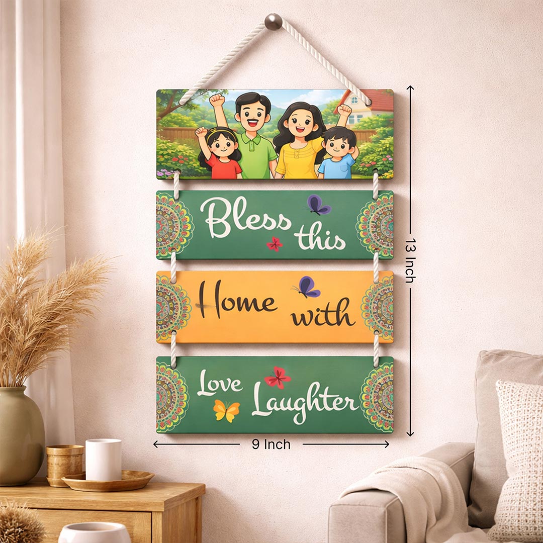Personalized Family Bless This Home Hanging Wall Décor – Custom Wooden Multi-Layer Hanging Frame (13×9 Inch) | Love Craft Gifts