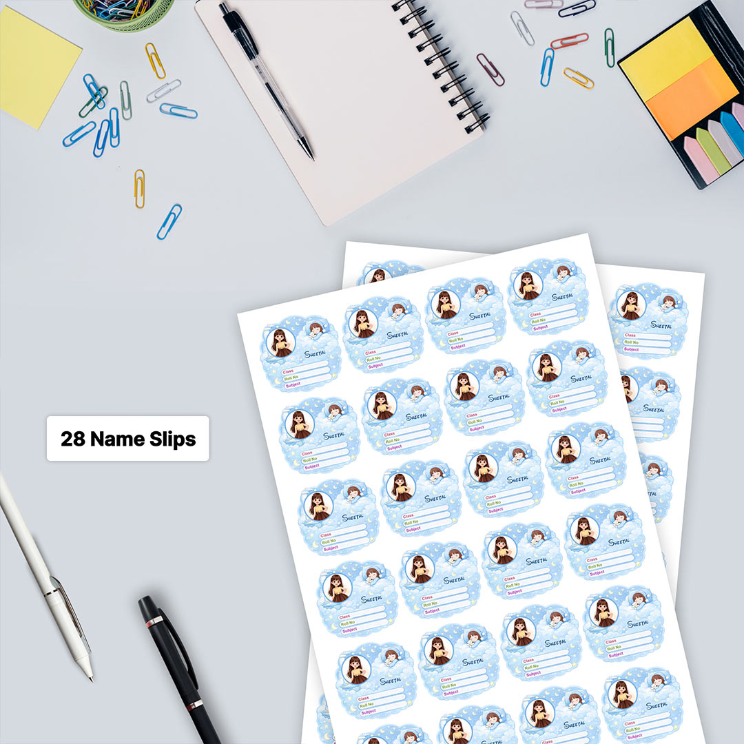 Personalized Dreamy Cloud Night Kids Name Slips (2x3 Inch, 28 Stickers) – Custom Name & Photo School Labels | Love Craft Gifts