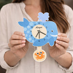Personalized Whale Kids Wall Clock – Custom Name Cartoon Animal Wall Clock (12 × 14 Inch) | Love Craft Gifts