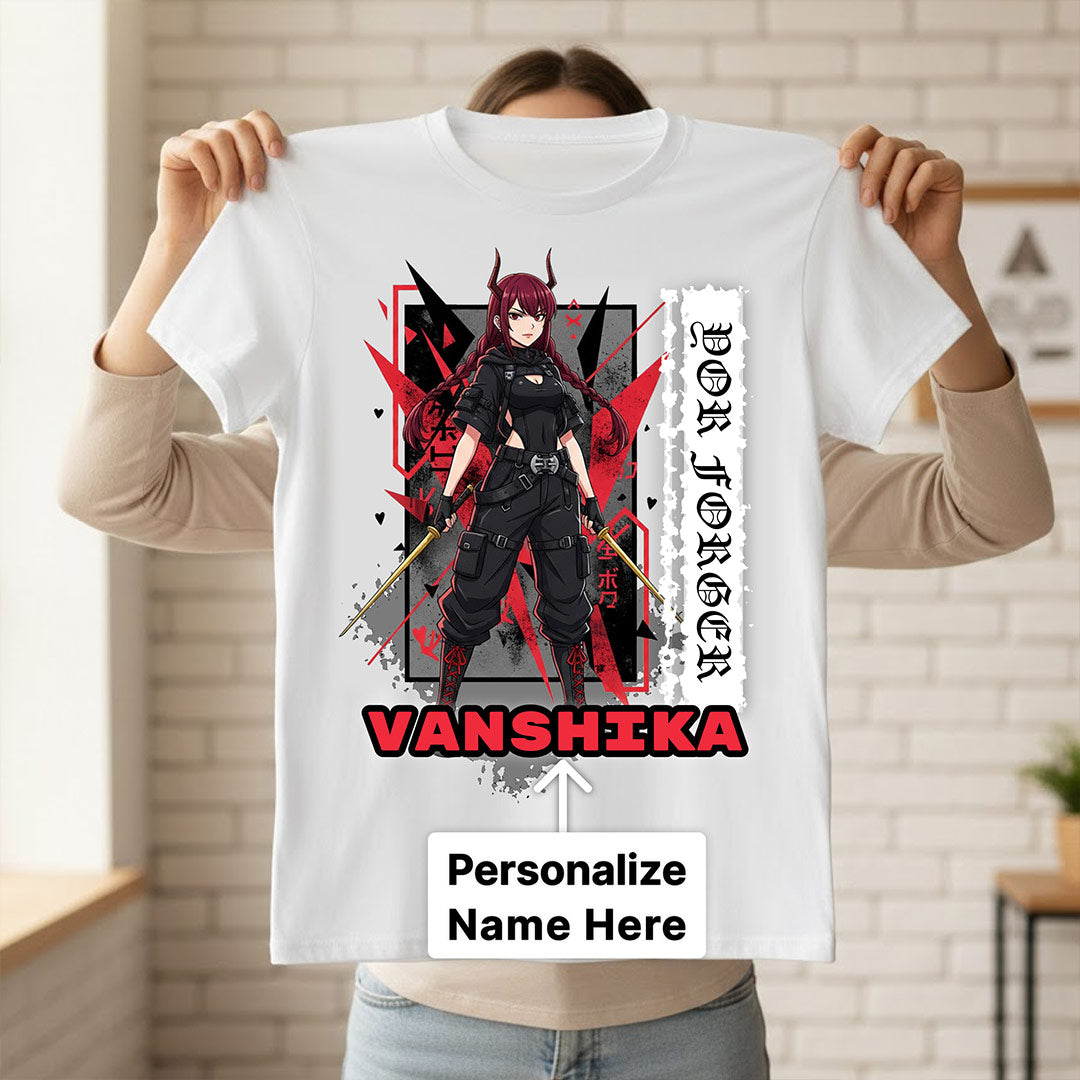 Personalized Demon Warrior Anime Name T-Shirt for Women – Custom Printed White Tee | Love Craft Gifts