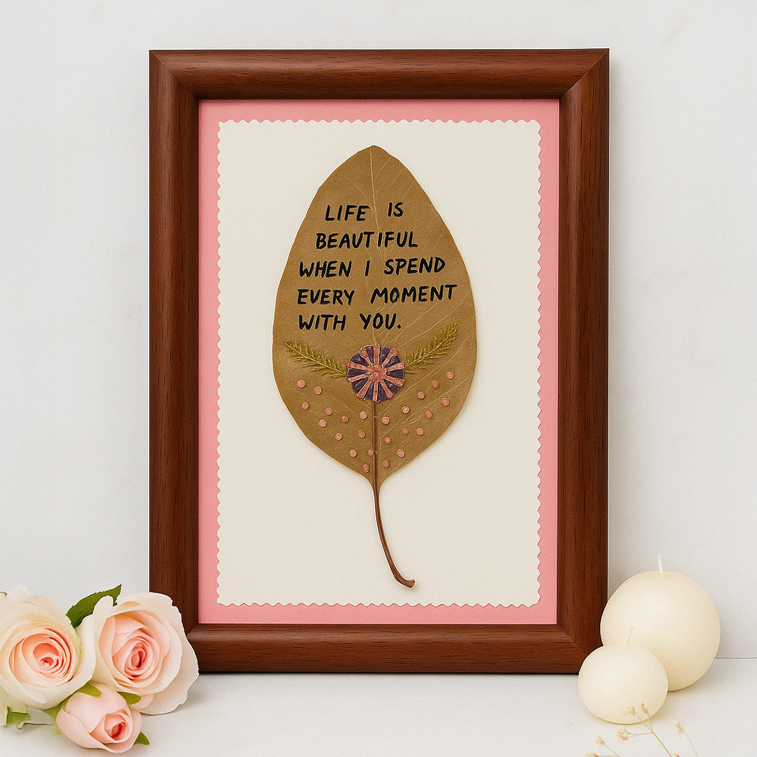 Handmade Leaf Art Frame with Love Quote – Nature-Inspired Wall Decor Gift | Love Craft Gifts