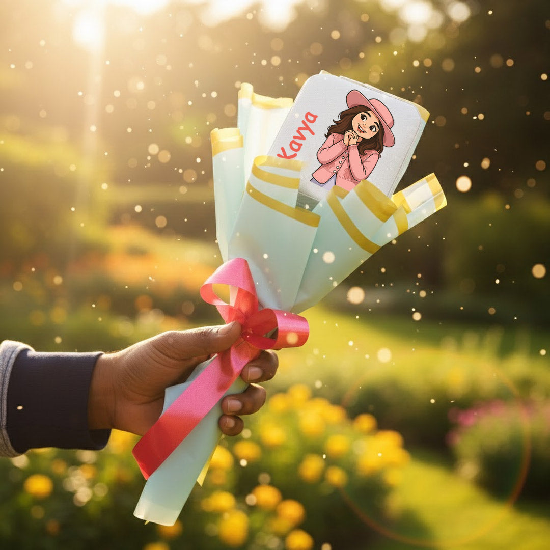 Personalized Jewellery Box Bouquet | Custom Name + Cartoon Illustration