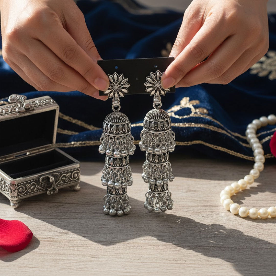 Oxidized Silver Jhumka Earrings for Women – Premium Ethnic Gift for Festive & Daily Wear | Love Craft Gifts