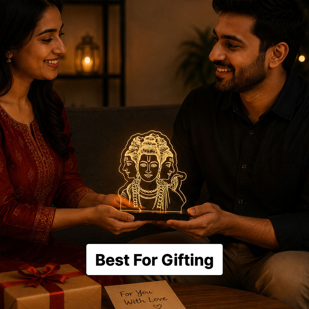 Lord Brahma LED Car Dashboard Lamp – Premium Trimurti Acrylic LED Light for Car Dashboard, Home Temple Decor, Spiritual Gift for Devotees | LoveCraftGifts™