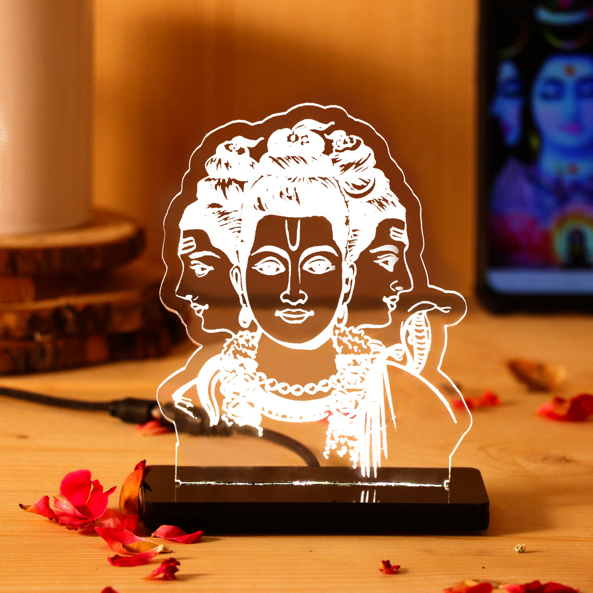 Lord Brahma LED Car Dashboard Lamp – Premium Trimurti Acrylic LED Light for Car Dashboard, Home Temple Decor, Spiritual Gift for Devotees | LoveCraftGifts™