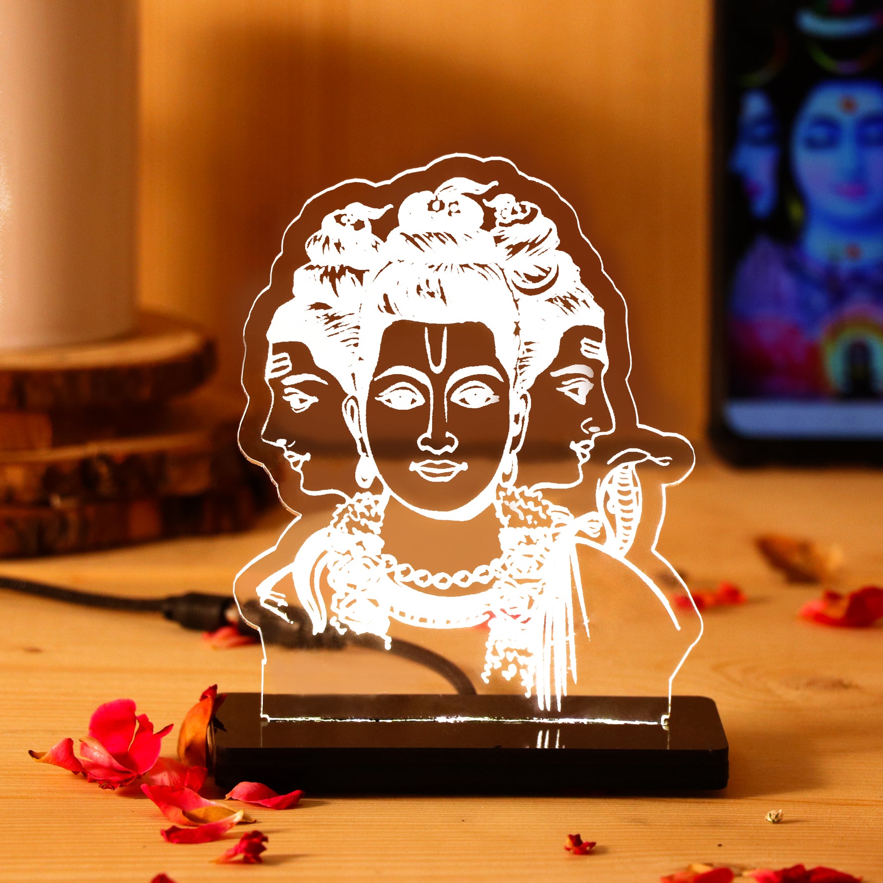 Lord Brahma LED Car Dashboard Lamp – Premium Trimurti Acrylic LED Light for Car Dashboard, Home Temple Decor, Spiritual Gift for Devotees | LoveCraftGifts™