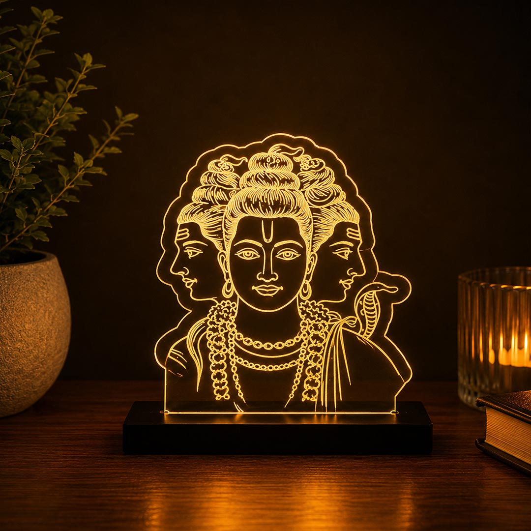 Lord Brahma LED Car Dashboard Lamp – Premium Trimurti Acrylic LED Light for Car Dashboard, Home Temple Decor, Spiritual Gift for Devotees | LoveCraftGifts™