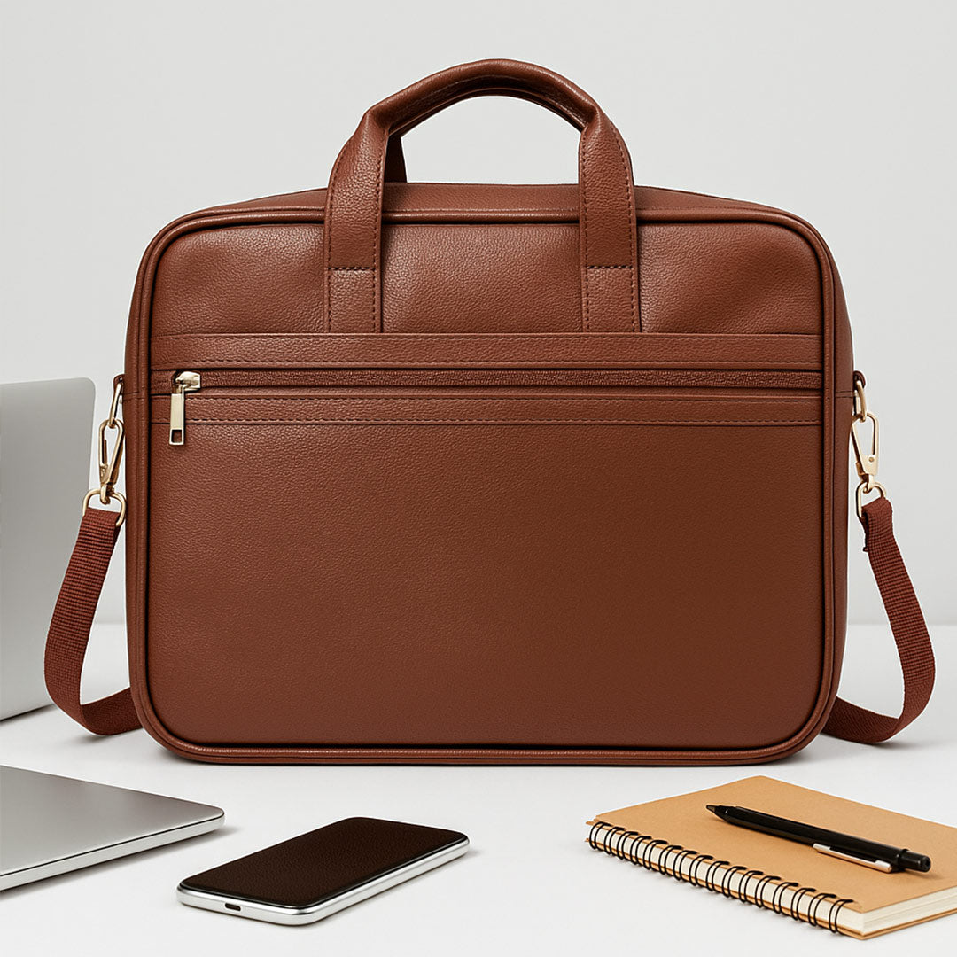 Personalized Brown Leather Office Laptop Bag – Custom Name Engraved Executive Briefcase | Love Craft Gifts