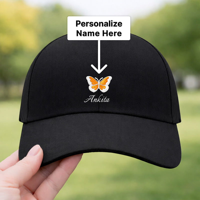 Personalized Butterfly Printed Black Cap – Custom Name Adjustable Baseball Hat for Women & Girls | Love Craft Gifts