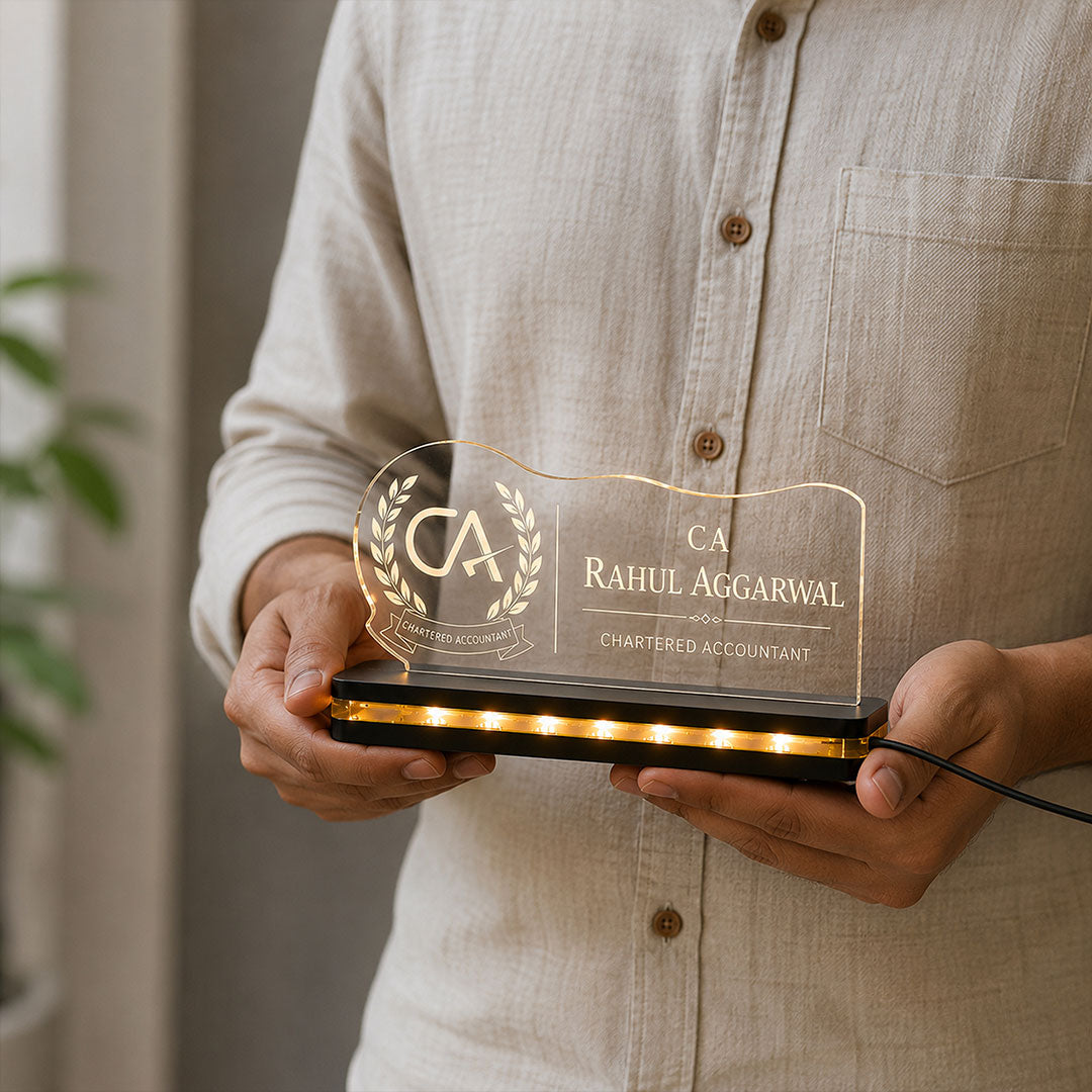 CA Office Desk Name Plate | Personalized LED Acrylic Professional Display