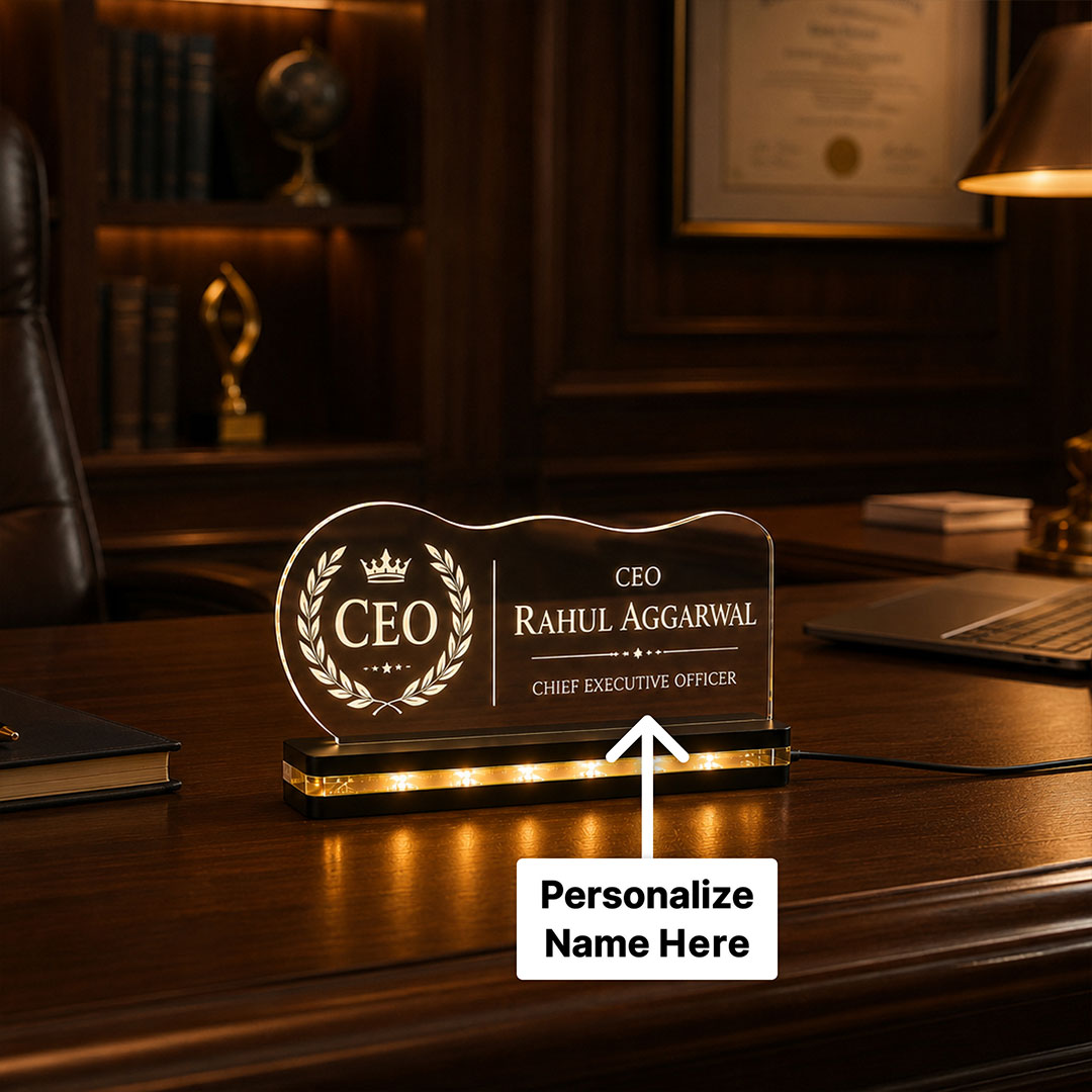 CEO LED Acrylic Name Plate | Personalized Name & Designation Desk Display