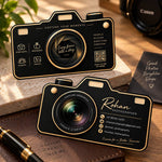 Camera Shaped Visiting Card | Custom Name & Business Details | Black Acrylic