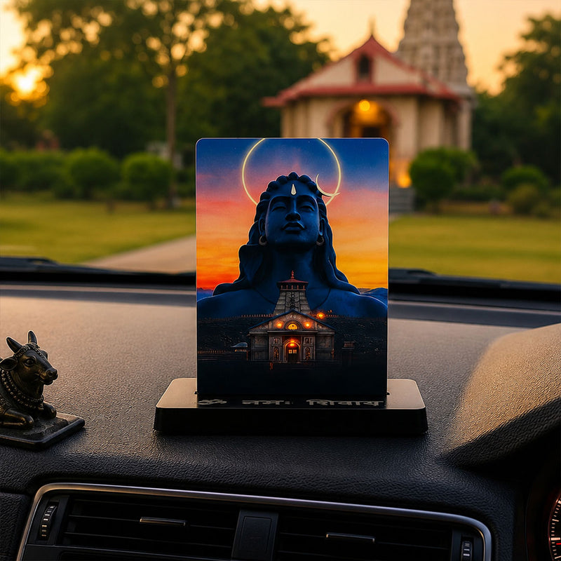 Mahadev Car Dashboard Stand – Om Namah Shivaya Acrylic Dashboard Decor with Adiyogi Shiva Design for Car, Home & Office | LoveCraftGifts™