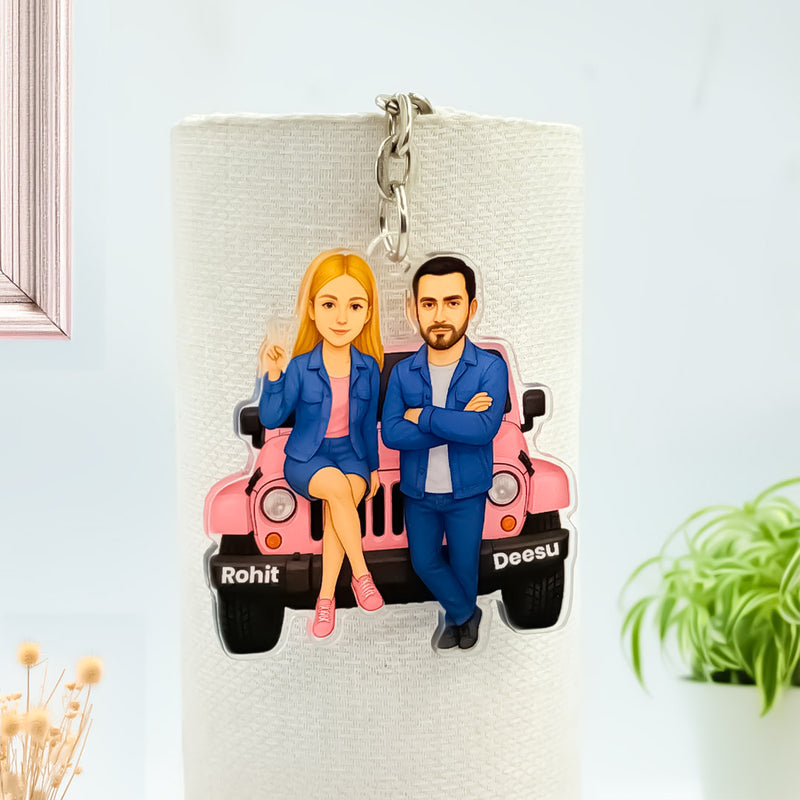 Personalized Couple Keychain with Car Base