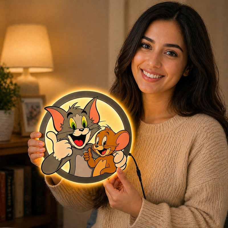 Tom & Jerry LED Wall Light | Cartoon Night Lamp Gift for Kids, Couples & Cartoon Lovers - 11x11" | Love Craft Gifts™