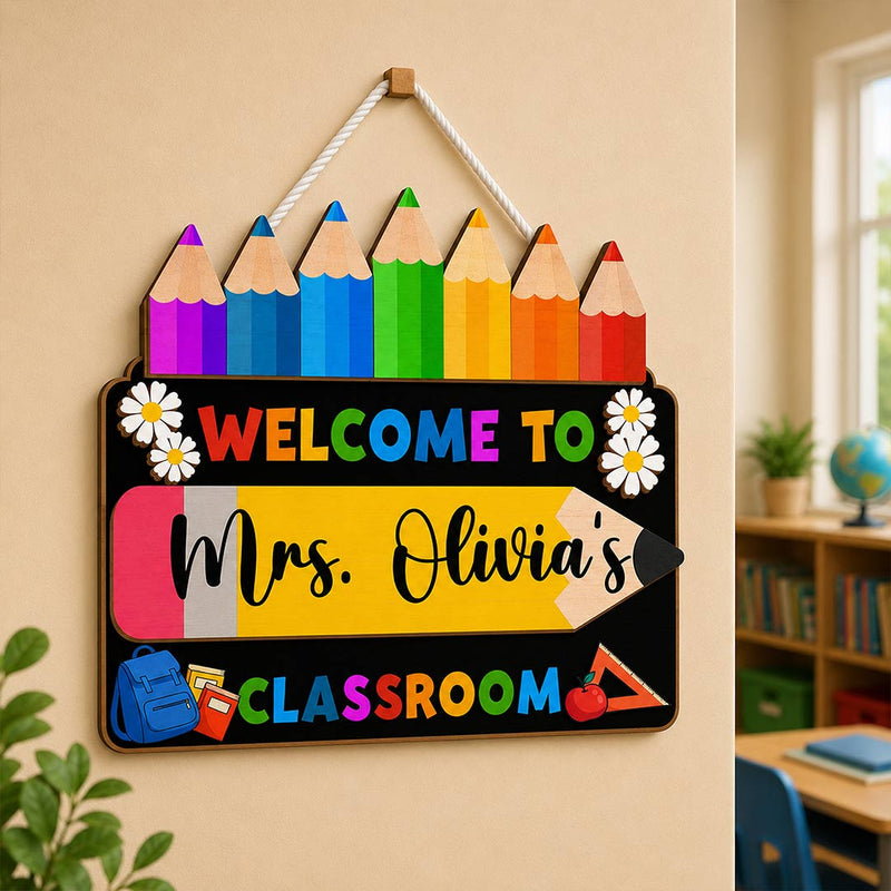 Classroom Welcome Door Sign | Colourful Pencil & School Theme Decor | Love Craft Gifts™