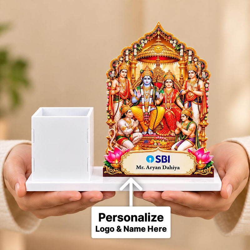 Corporate Diwali Ram Darbar Pen Holder with Recipient Name