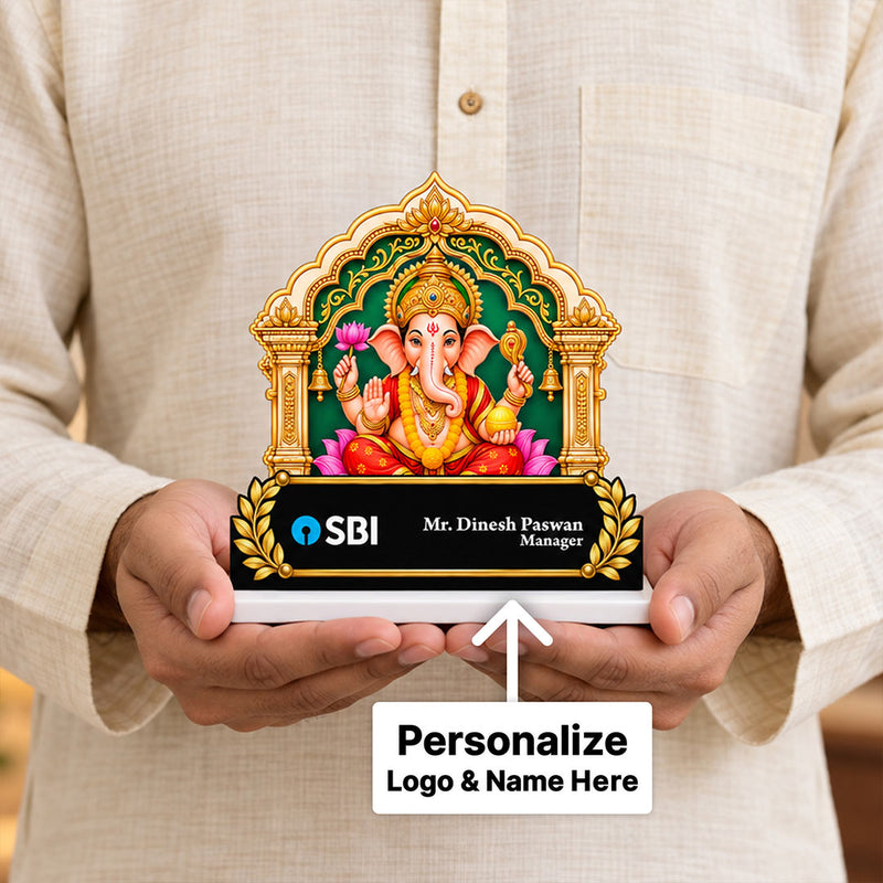 Corporate Ganesha Nameplate with Custom Name & Designation | Love Craft Gifts™