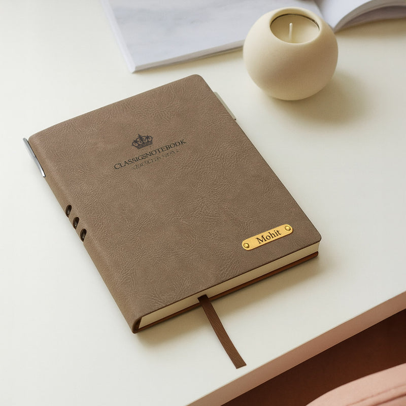 Personalized Black Pen & Brown Notebook Combo | Love Craft Gifts
