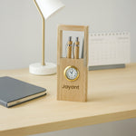 Personalized Wooden Clock Pen Stand with 2 Pens | Love Craft Gifts