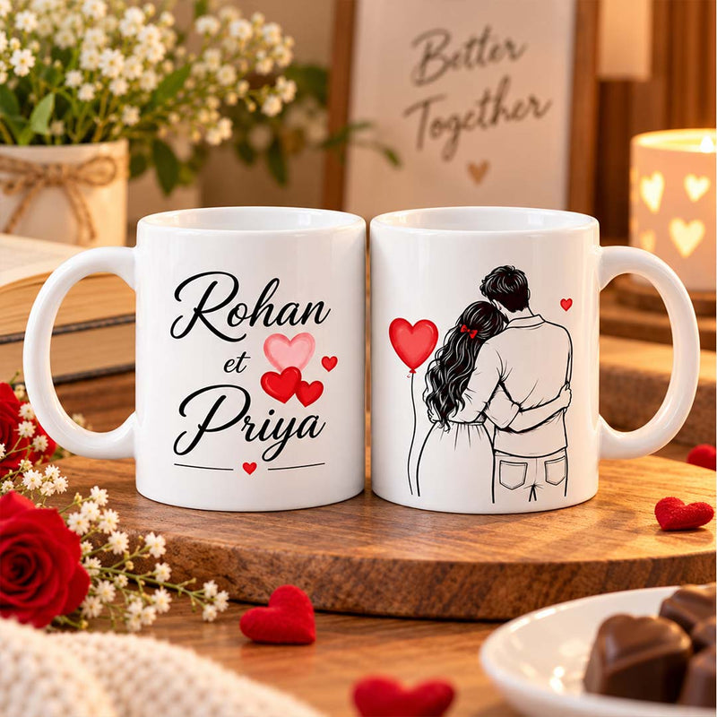 Couple Love Mug Set of 2 | Romantic Heart Design Ceramic Mugs | Love Craft Gifts™