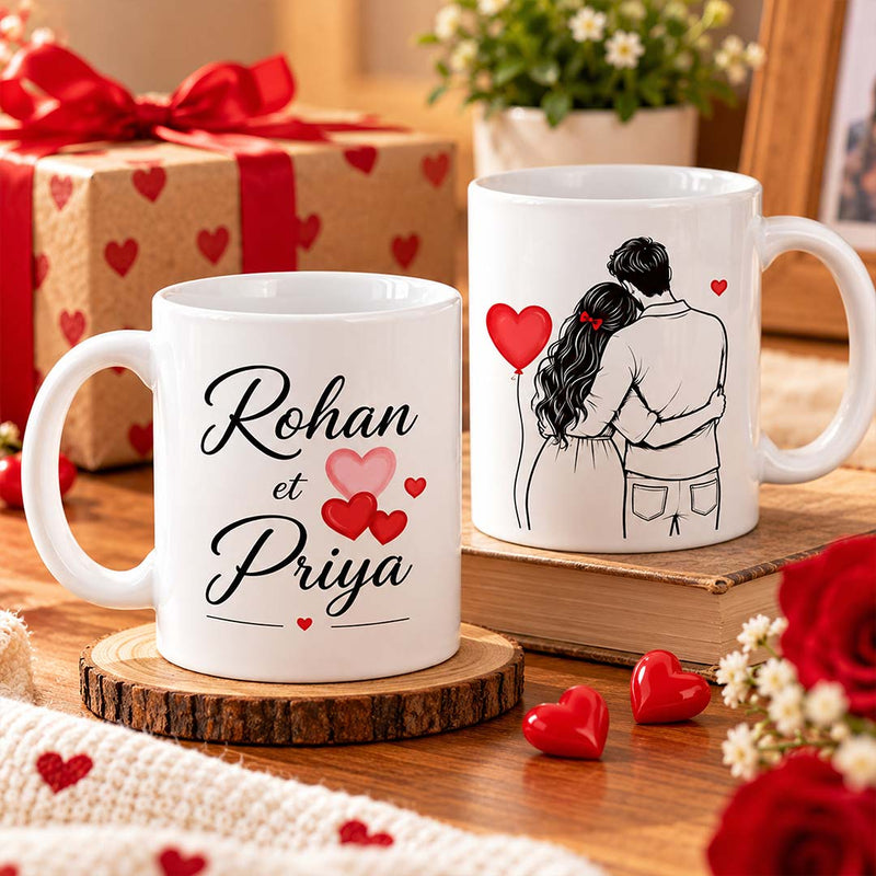 Couple Name Ceramic Mug Set of 2 | 250ml Each Romantic Gift | Love Craft Gifts™