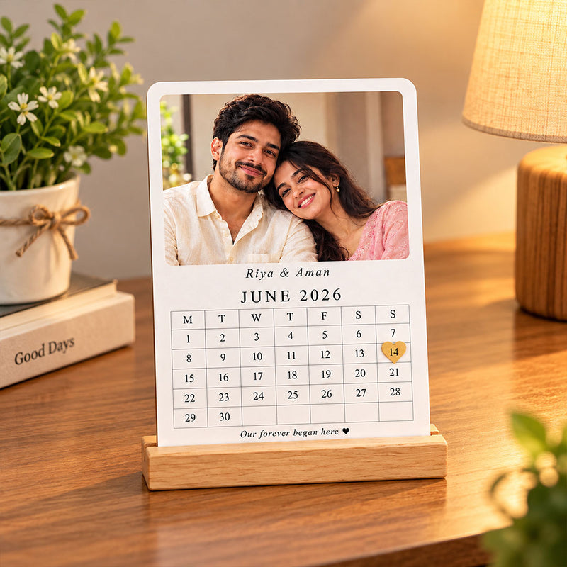 Couple Special Date Calendar Stand 5x6" with Custom Photo & Names | Love Craft Gifts™