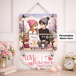Personalized Anime Couple Love Forever Wall Hanging (9x14 Inch) – Custom Name Wooden Decor | Love Craft Gifts