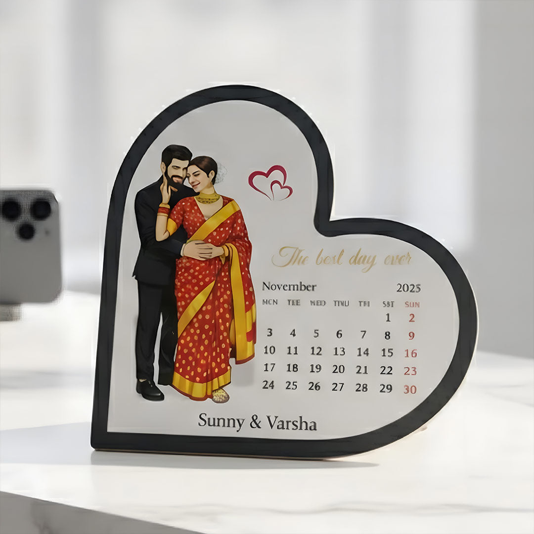 Personalized Heart-Shape Calendar Photo Stand (9×9 Inch) | Love Craft Gifts