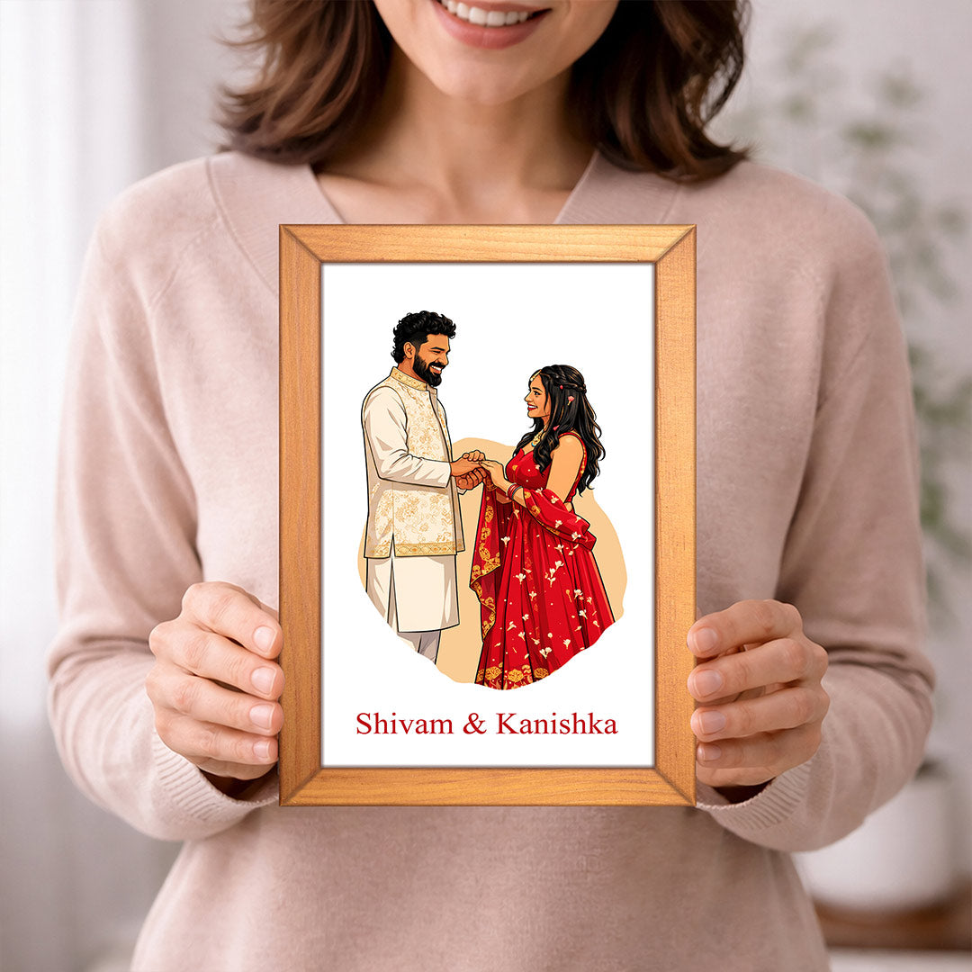 Personalized Couple Illustration Wall Frame – Custom Romantic Couple Portrait Frame (12×8 Inch) | Love Craft Gifts